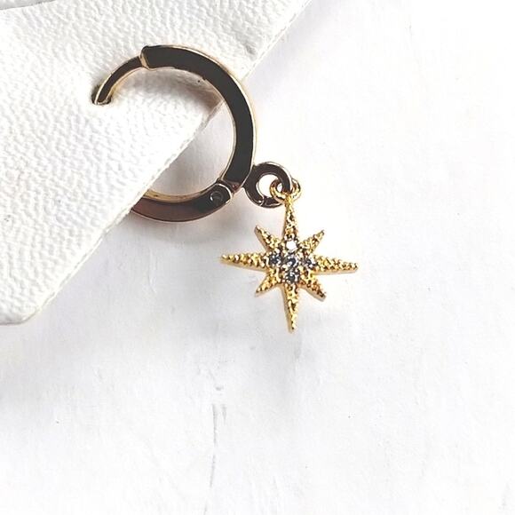 NEW! Celestial Moon & Star Gold + Rhinestone Huggie Hoop Tiny Charm Earrings 5&2 - Picture 5 of 15